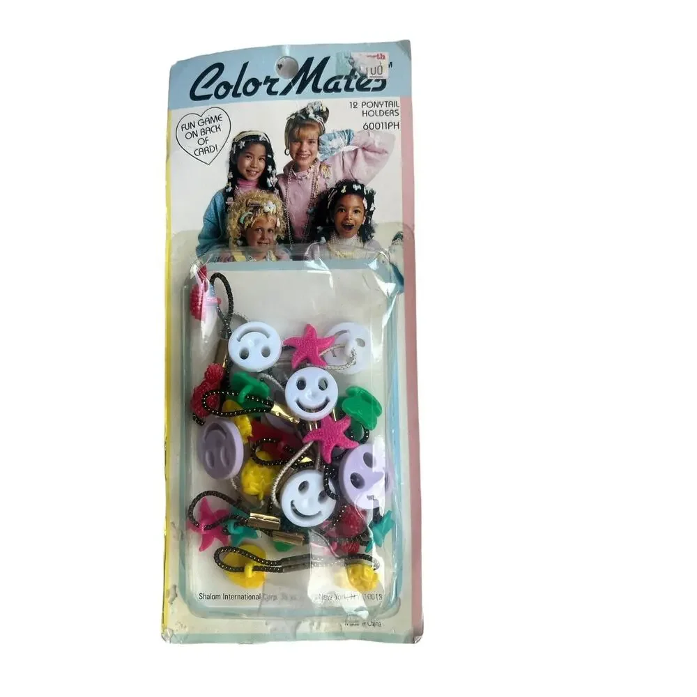 Vintage Color Mates Multi Color Smiley face Star Strawberry Ponytail Holders New